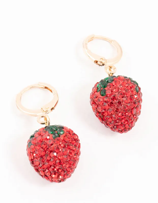 Strawberry Diamante Gold Huggie Earrings sold by lovisa