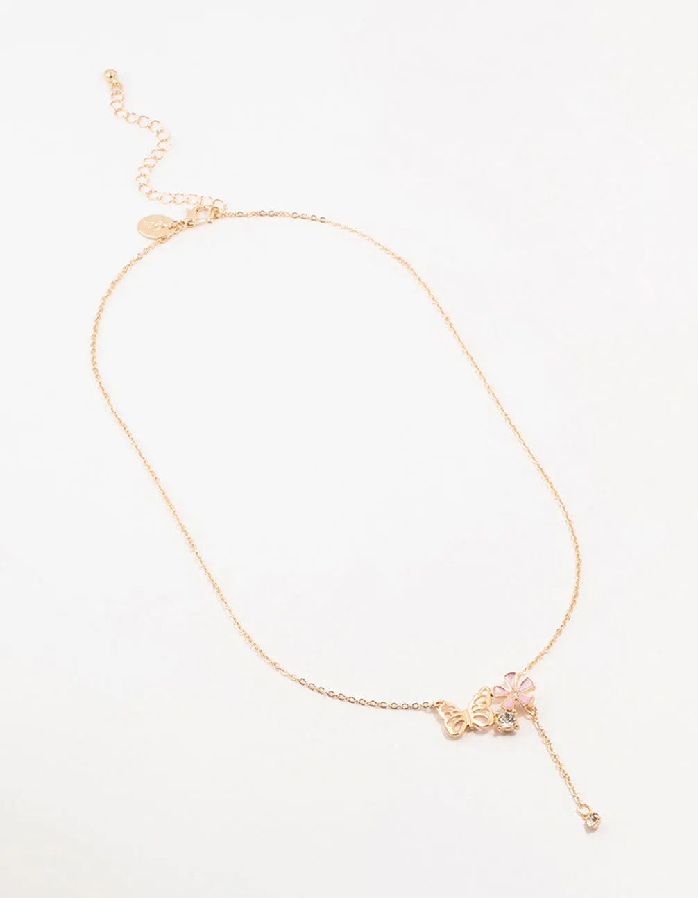 Gold Butterfly Flower Diamante Drop Necklace sold by lovisa product image thumbnail 2