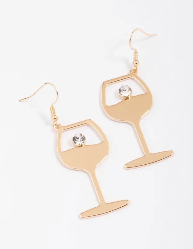 Gold Diamante Wine Glass Drop Earrings sold by lovisa