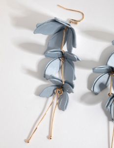 Blue Pearlised Flower Drop Earrings sold by lovisa