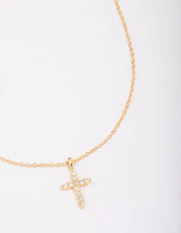 Gold Plated Crystal Cross Pendant Necklace sold by lovisa