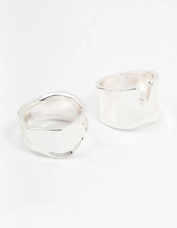 Silver Plated Large Molten Rings 2-Pack sold by lovisa