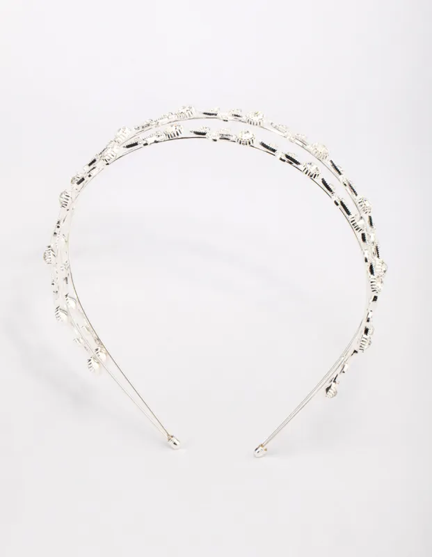 Silver Floral Diamante Headband sold by lovisa