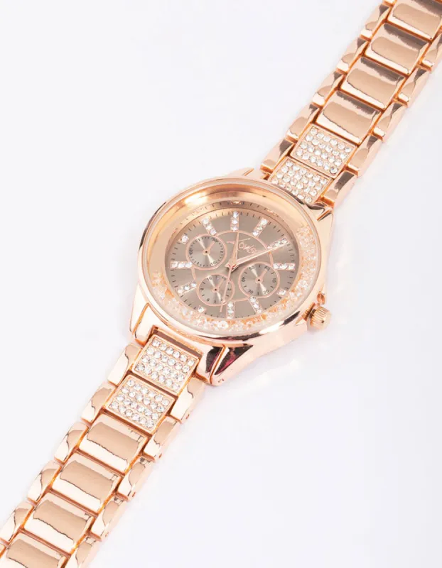 Rose Gold Shaker Diamante Detailed Watch sold by lovisa