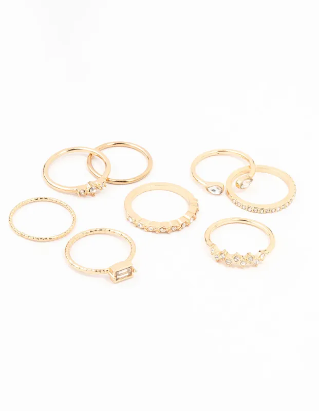Gold Fine Diamante Ring Pack 8 x 3 sold by lovisa