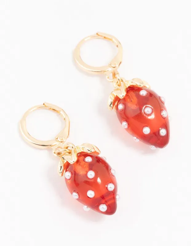 Gold Pearl Strawberry Hoop Earrings sold by lovisa