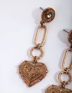 Antique Gold Heart Link Drop Earrings sold by lovisa