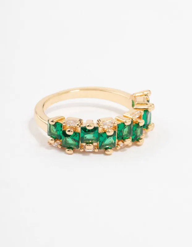 Gold Plated Staggered Emerald Band Ring sold by lovisa
