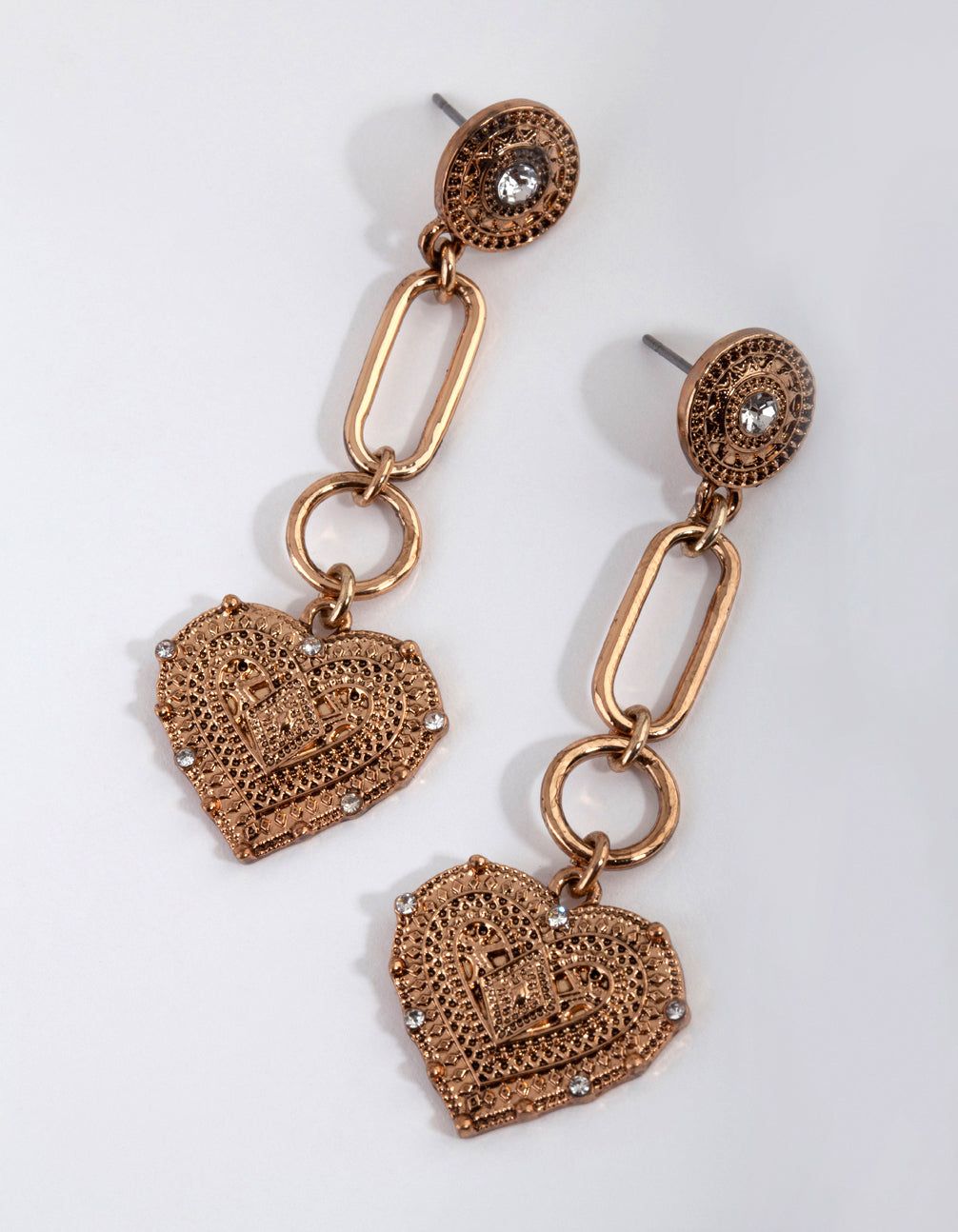 Antique Gold Heart Link Drop Earrings sold by lovisa