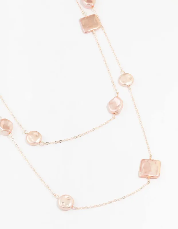 Rose Gold Pink Pearl Double Necklace sold by lovisa