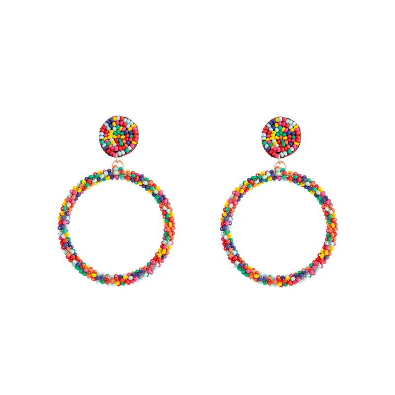 Rainbow Seed Bead Drop Hoop Earrings sold by lovisa