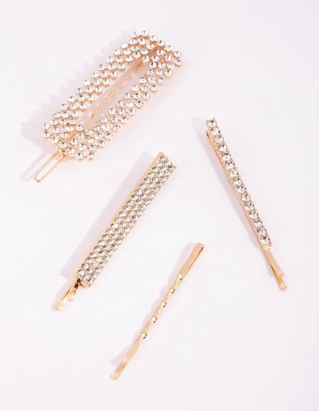 Gold Mixed Diamante Clip 4-Pack sold by lovisa