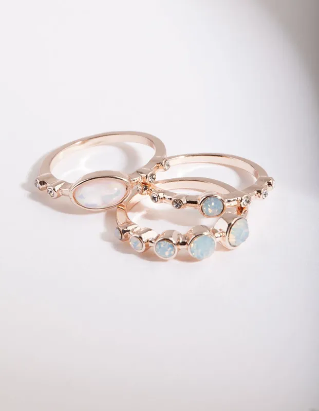 Rose Gold Reflective Stone Ring Stack sold by lovisa