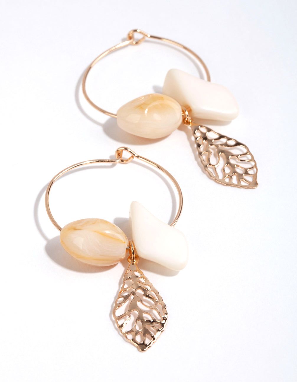 Gold Leaf & Stone Hoop Earrings sold by lovisa