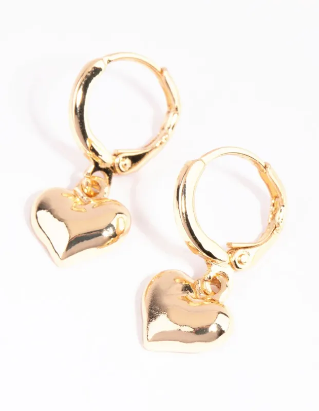 Gold Chubby Heart Huggie Hoop Earrings sold by lovisa