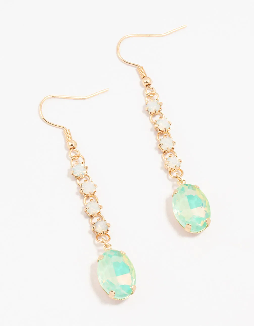 Gold & Green Cup Chain Diamante Oval Drop Earrings sold by lovisa