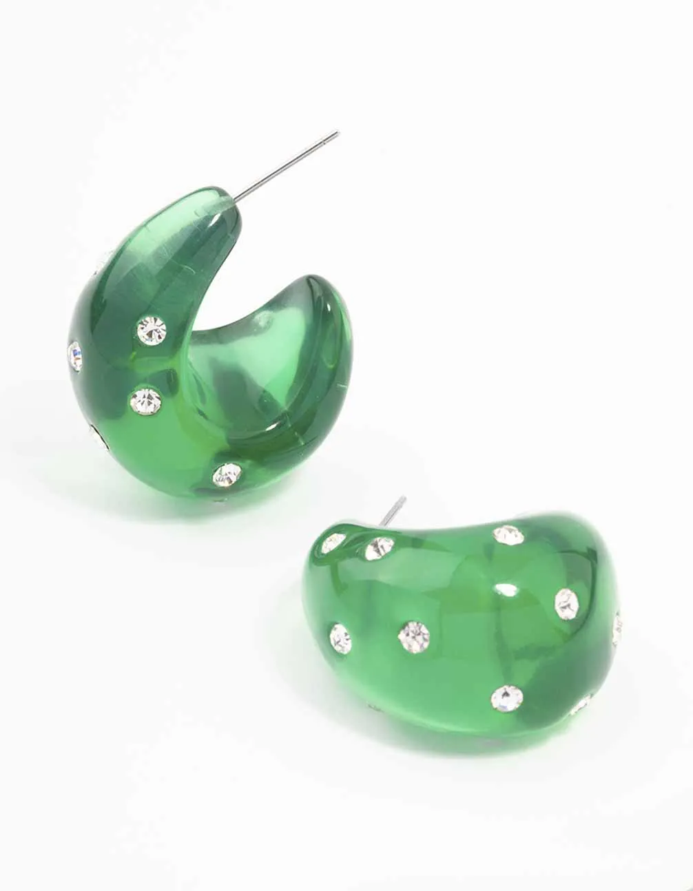 Green Acrylic Chunky Diamante Hoop Earrings sold by lovisa