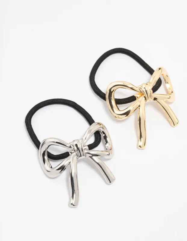 Mixed Metal Bow Hair Ties 2-Pack sold by lovisa
