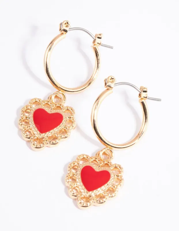 Gold Decadent Heart Huggie Hoop Earrings sold by lovisa