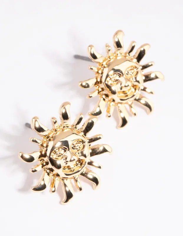 Gold Smiling Sun Stud Earrings sold by lovisa