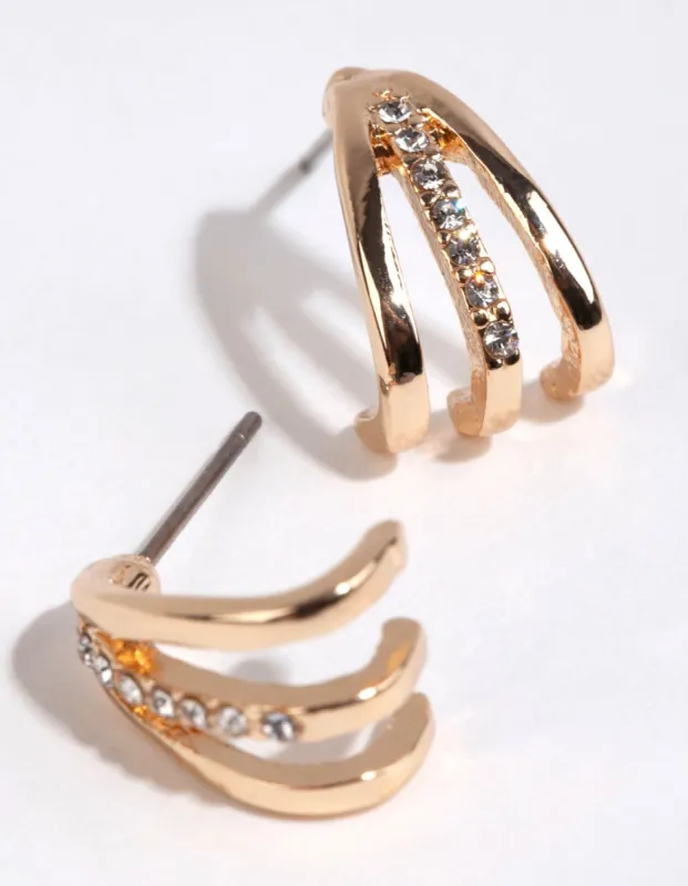 Gold Diamante Centre Trio Huggie Earrings sold by lovisa