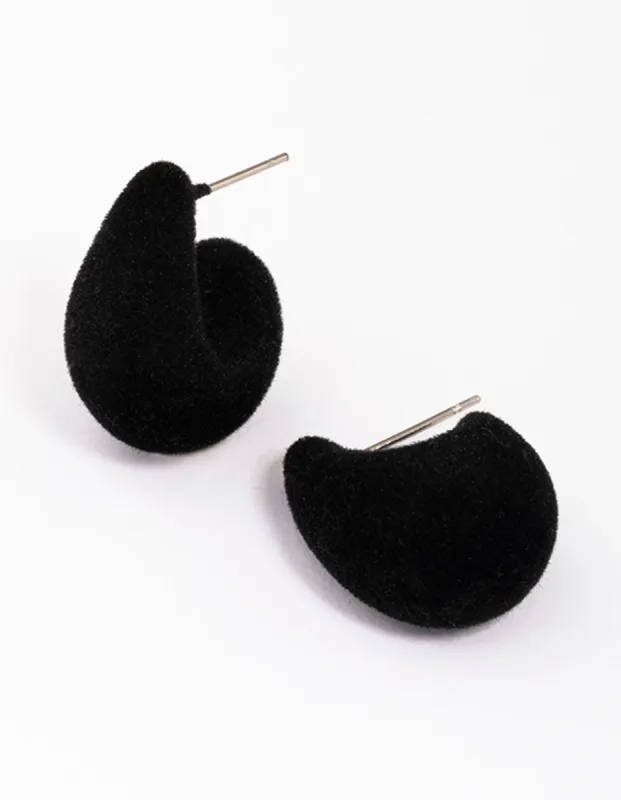 Black Velvet Fabric Droplet Huggie Earrings made by lovisa
