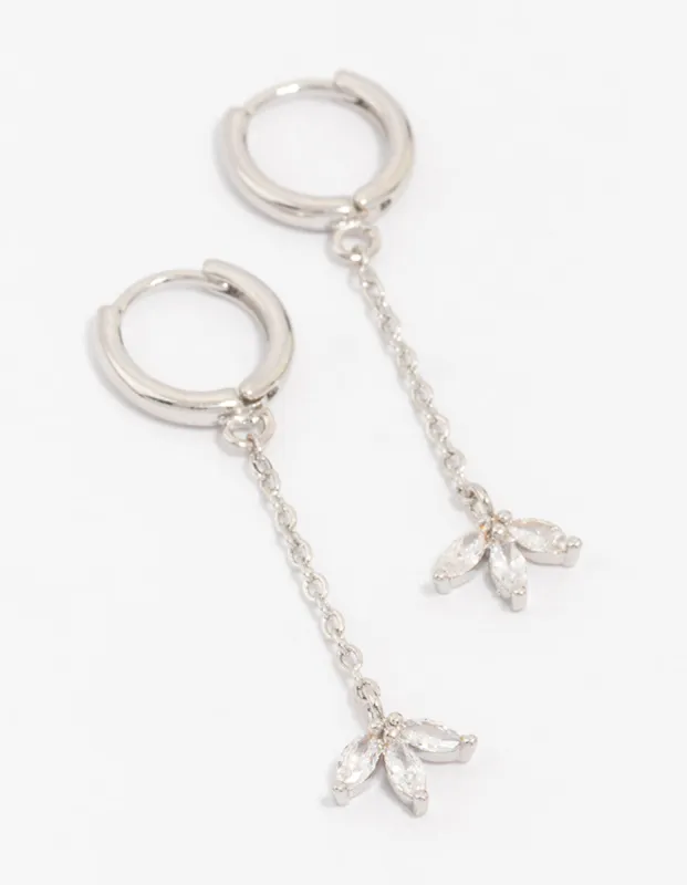 Silver Cubic Zirconia Diamante Floral Chain Drop Earrings sold by lovisa