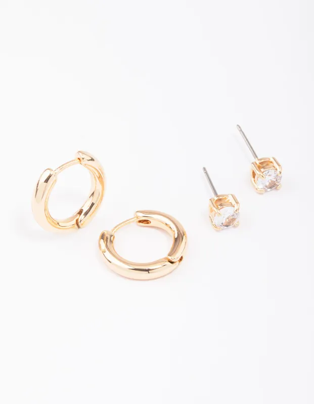 Gold Diamante Stud & Hoop Earring Pack sold by lovisa