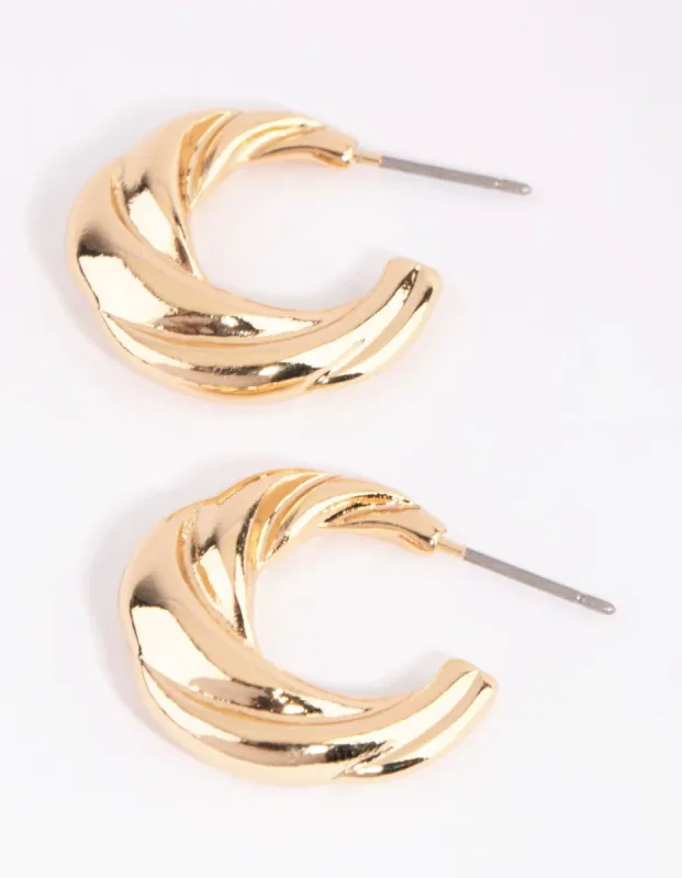 Gold Wavey Huggie Hoop Earrings sold by lovisa