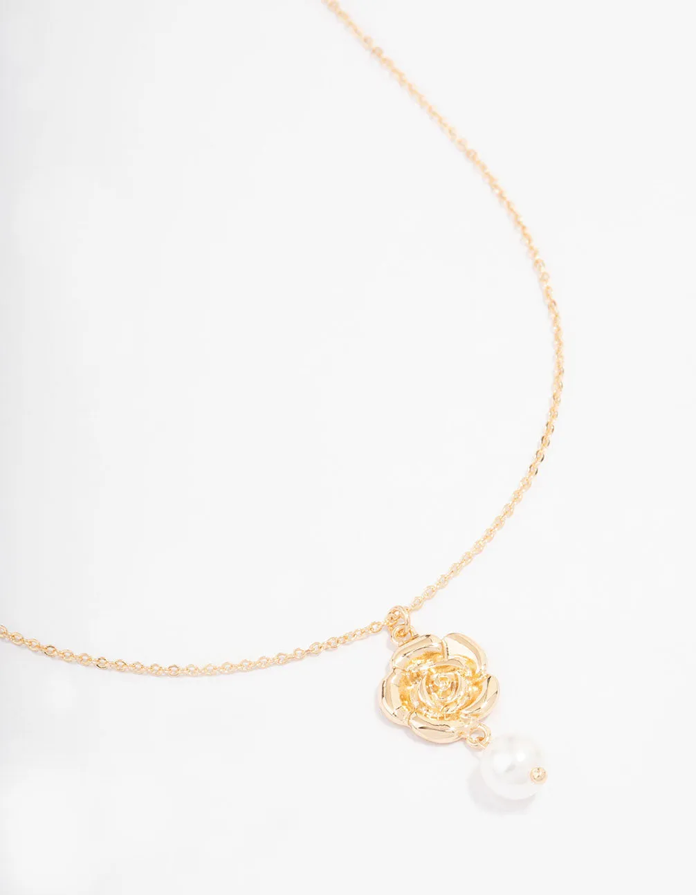 Gold Rose Pearl Pendant Necklace sold by lovisa