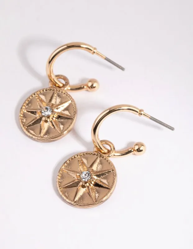 Gold Star & Disc Huggie Hoop Earrings sold by lovisa