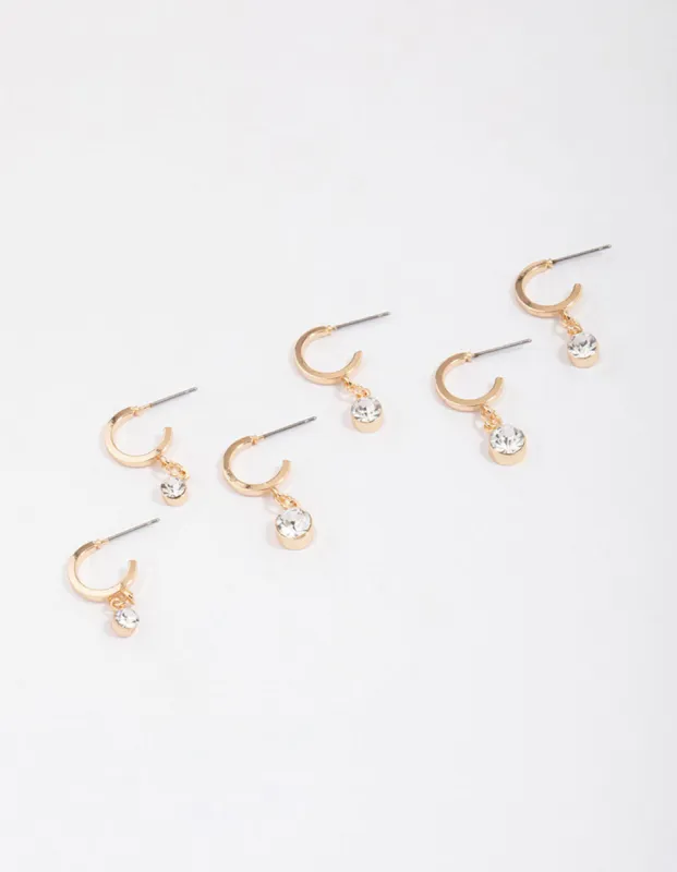 Gold Graduating Diamante Drop Huggie Earring 3-Pack sold by lovisa