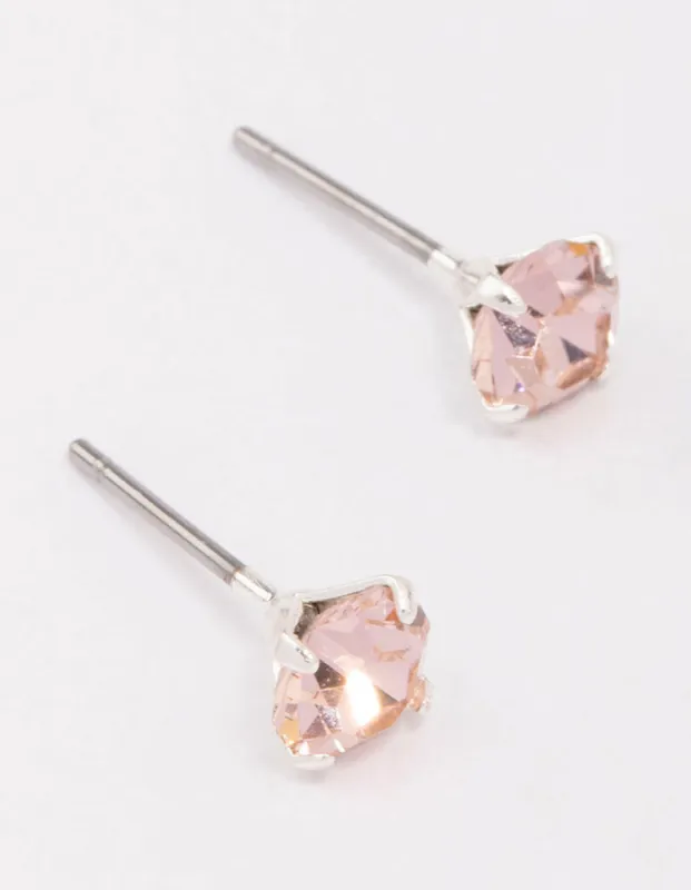 Silver Round Blush Crystal Stud Earrings sold by lovisa