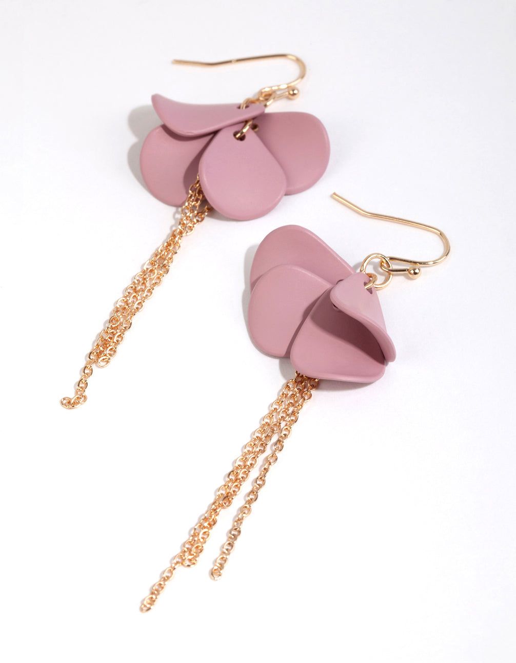 Matte Pink Petal Chain Earrings sold by lovisa