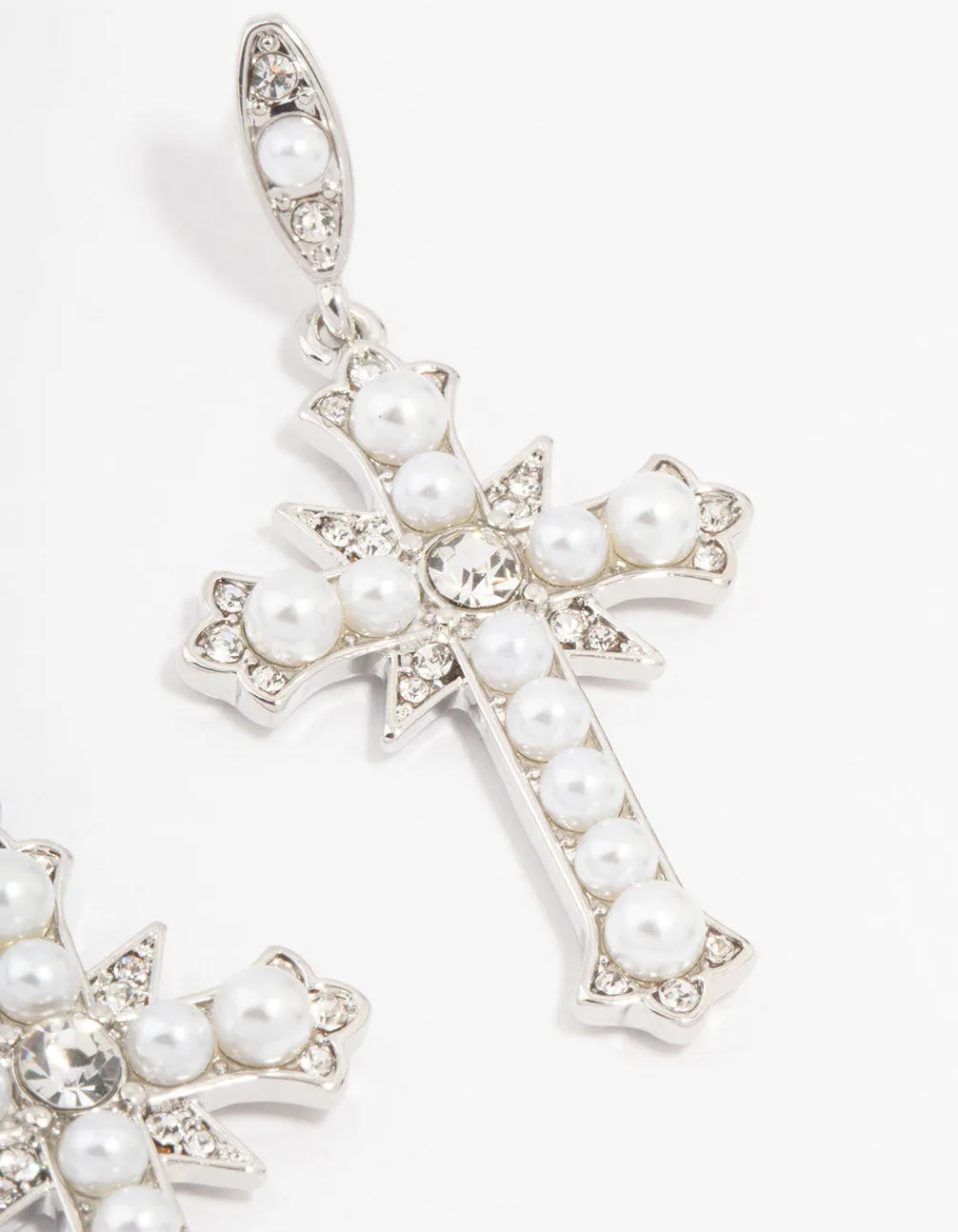Rhodium Pearl Cross Drop Earrings sold by lovisa product image thumbnail 3