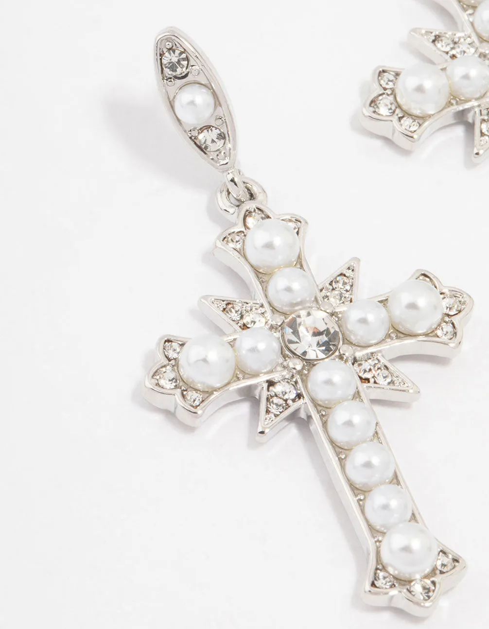 Rhodium Pearl Cross Drop Earrings sold by lovisa product image thumbnail 2