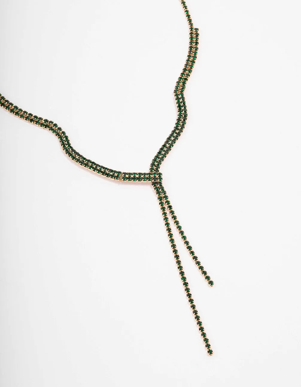 Gold Dainty Emerald Ribbon Lariat Necklace sold by lovisa