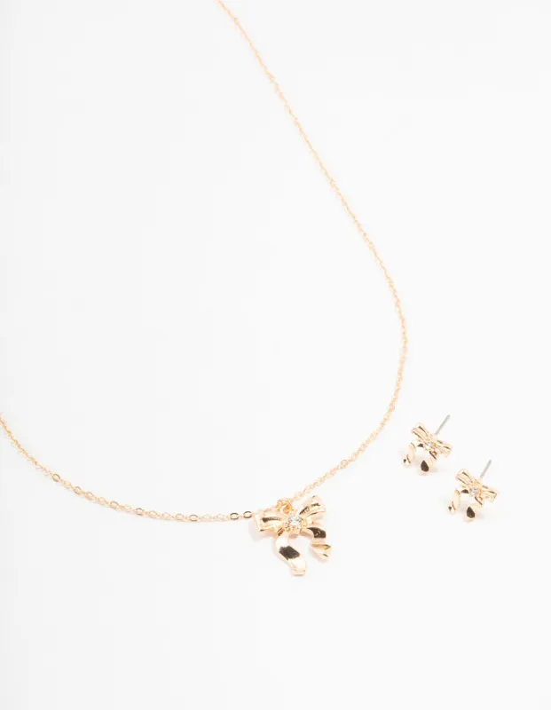 Gold Bows Necklace & Earring Set sold by lovisa
