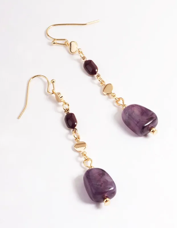 Purple Disc & Bead Drop Earrings sold by lovisa