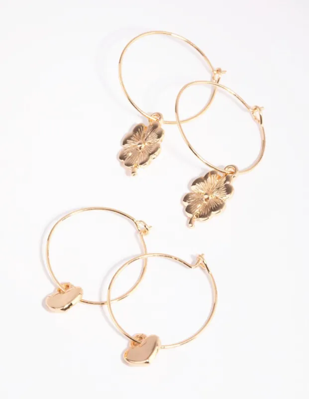 Gold Heart & Four Leaf Clover Earring Set sold by lovisa