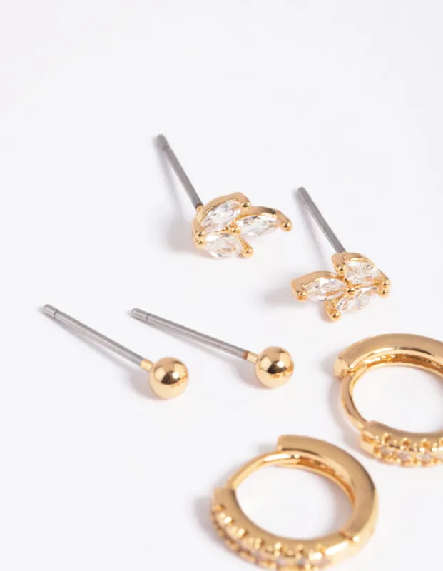 Gold Plated Cubic Zirconia Leaf Earring Stack 6-Pack sold by lovisa