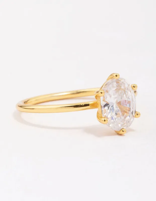 Gold Plated Sterling Silver Oval Solitaire Ring sold by lovisa