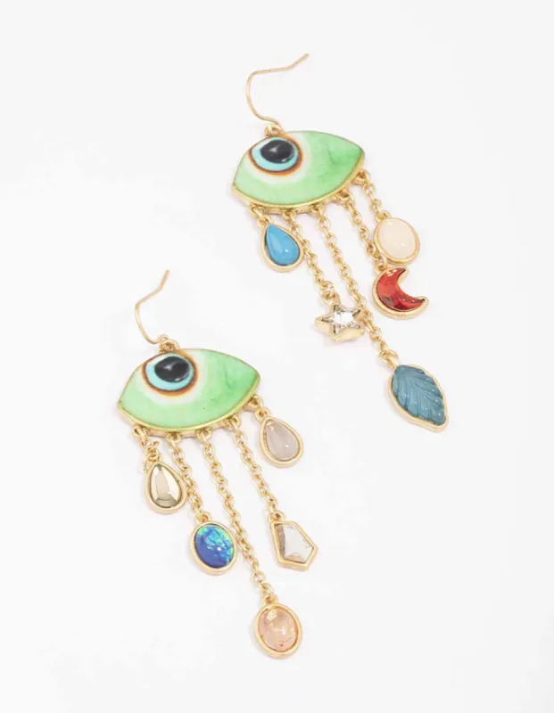 Gold Evil Eye Charm Drop Earrings sold by lovisa