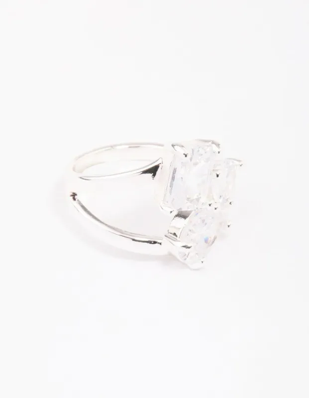 Silver Mixed Stone Trio Cubic Zirconia Ring sold by lovisa