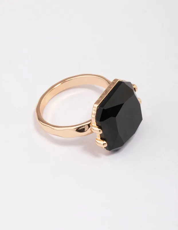 Gold Emerald-Cut Black Stone Ring sold by lovisa
