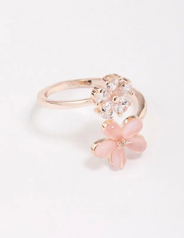 Rose Gold Double Daisy Wrap Ring sold by lovisa