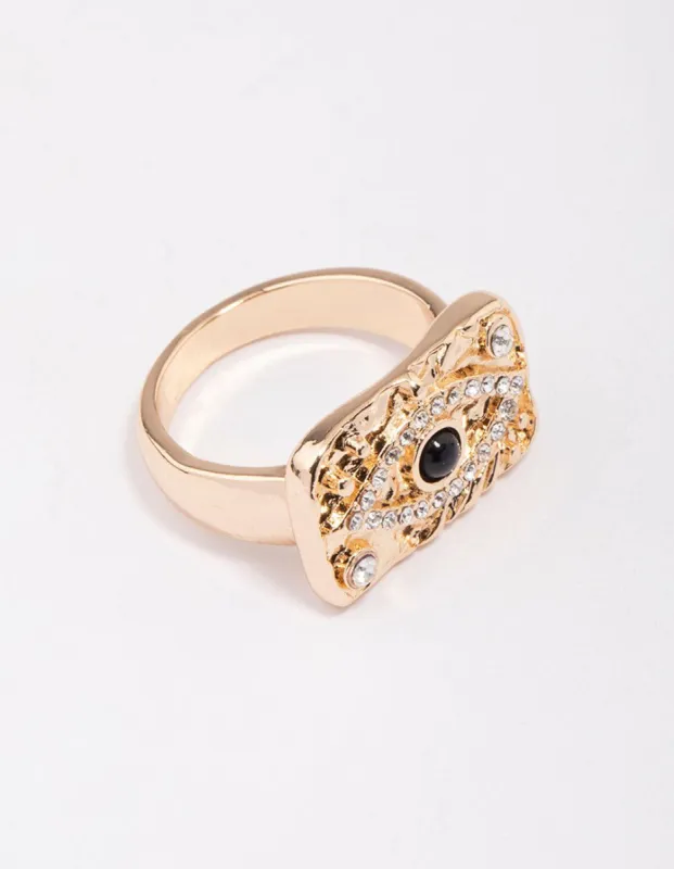 Gold Square Evil Eye Cocktail Ring sold by lovisa