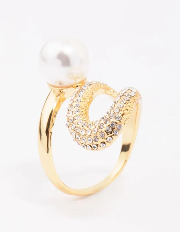Gold Plated Pave Pearl Cocktail Ring sold by lovisa