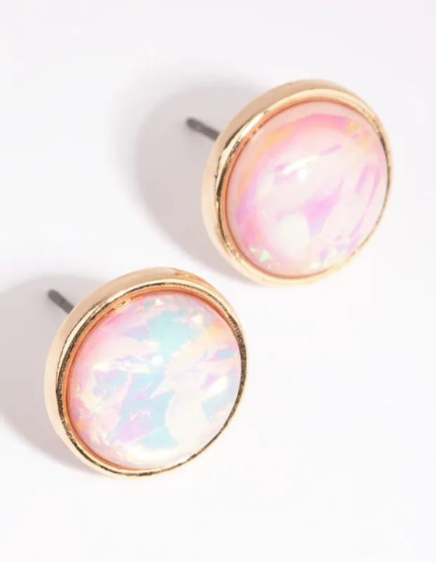 Gold Round Iridescent Stud Earrings sold by lovisa