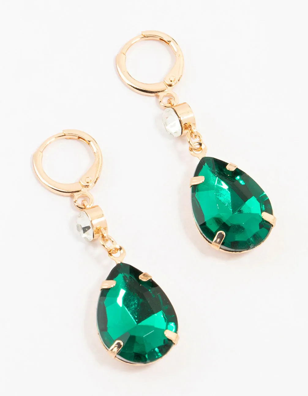 Gold Green Pear Diamante Drop Clicker Earrings sold by lovisa